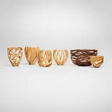 Nikolai Ossipov, Collection of six vessels, c. 2000, boxwood, walnut