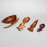Norm Sartorius, Collection of four spoons, madrone burl, afzelia, chittum burl, rosewood burl
