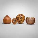 Collection of four vessels by Michael Kehs, David Besler, David Belter, and Mac Ray, beech, cherry, sold Aug 2025