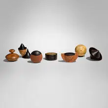 Hans Weissflog, Collection of seven boxes, African blackwood, various exotic woods