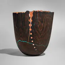 Gorath (from the Solstice series) by David Ellsworth, c. 1995, carved and painted wood, sold Aug 2025