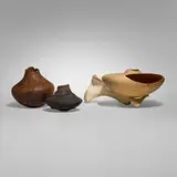 Michael Peterson and Clay Foster, Collection of three works, painted wood, burl, Australian grass tree, bone