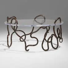 Mattia Bonetti, Rare Oval Meander coffee table, 2011, wrought iron, acrylic