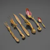 Salvador Dalí, Rare Ménagère Mollusc flatware service, 1957, silver gilt, enamel