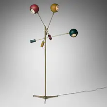 Three-arm floor lamp by Angelo Lelii, c. 1955, enameled aluminum and steel, sold Feb 2026