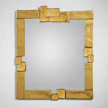 Rare wall mirror by Mithé Espelt, c. 1975, craquelure-glazed and gilt ceramic, mirrored glass, sold Feb 2026