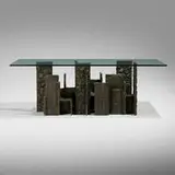 Paul Evans, Sculpted Bronze dining table, model PE-105, c. 1973, bronze resin over wood, glass