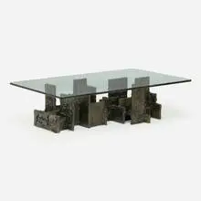 Paul Evans, Sculpted Bronze coffee table, model PE-131, 1973, bronzed resin over wood, glass