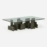 Paul Evans, Sculpted Bronze coffee table, model PE-131, 1973, bronzed resin over wood, glass