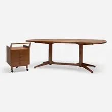 Desk, model TL 22 and cart by Franco Albini, 1950, mahogany, brass, rosewood, sold Feb 2026