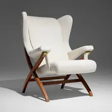 Franco Albini, Fiorenza lounge chair, 1952, upholstery, Italian walnut, brass