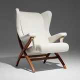 Franco Albini, Fiorenza lounge chair, 1952, upholstery, Italian walnut, brass