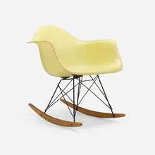 RAR by Charles and Ray Eames, 1950, molded fiberglass with rope edge, birch, enameled steel, sold Feb 2026