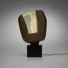 Max Ingrand, Rare table lamp, c. 1960, bronze, glass, lacquered wood