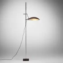 Gino Sarfatti, Floor lamp, model 1089, 1962, chrome-plated steel, enameled aluminum, crackle-lacquered metal, diamond-textured glass, rubber