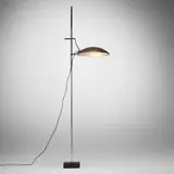 Gino Sarfatti, Floor lamp, model 1089, 1962, chrome-plated steel, enameled aluminum, crackle-lacquered metal, diamond-textured glass, rubber