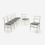 Gio Ponti, Leggera dining chairs model 646/2, set of six, 1952, lacquered wood, upholstery
