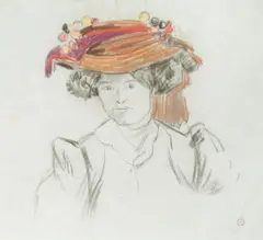Ludovic Rodo Pissarro, Study of a lady in a hat, black chalk and pastel