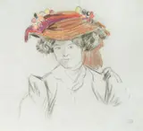 Ludovic Rodo Pissarro, Study of a lady in a hat, black chalk and pastel