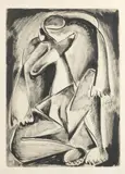 Yannis Gaïtis, Triumphant with his loots and the beaten enemy; Untitled, ink on paper