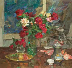Feodor Zakharov, Still life of roses, oil on board
