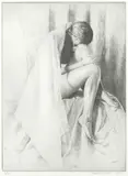 Mark Clark, Seated nude with head on knee, etching