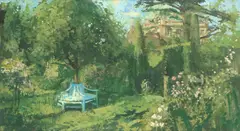 Garden in summer, Highgrove House by Peter Kuhfeld, oil on board, sold Oct 2018