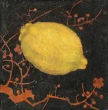 Lemon on black lacquer by Victoria Crowe Obe Rsa Rsw, oil on canvas, sold Oct 2018