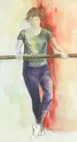 Donald Hamilton Fraser R.A., Dancer at the bar, watercolour and chalk
