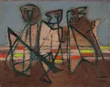 Jankel Adler, Drei Vögel. (Vor) 1943, Öl auf Karton