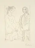 Pablo Picasso, Au Bain. Femme au Chapeau à fleurs et femme drapée dans une serviette, 1934, Radierung auf Velin (Wasserzeichen: Vollard)