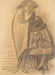 Ernst Barlach, Pierrot und Colombine, 1922, Kohle auf Papier (aus einem Zeichenblock)