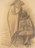 Ernst Barlach, Pierrot und Colombine, 1922, Kohle auf Papier (aus einem Zeichenblock)