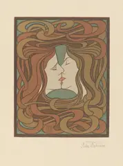 Peter Behrens, Der Kuss, 1898, Farbholzschnitt auf Japanbütten