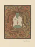 Peter Behrens, Der Kuss, 1898, Farbholzschnitt auf Japanbütten