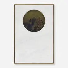 Devin Farrand, Piston Plate 15, 2016, steel, yellow zinc, bluing, Carrara marble