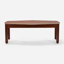 Early desk by Roy McMakin, c. 1987, mahogany, stainless steel, sold Oct 2024