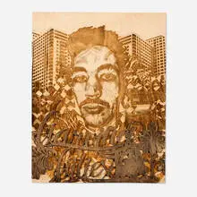 Vhils, Carving Cities, 2011, laser-engraved panel