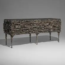 James Bearden, Cathedral cabinet, 2022, plasma-carved steel with metallic polywash finish