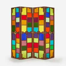 Phillip Lloyd Powell, Rare folding screen, c. 1965, walnut, stained glass, brass