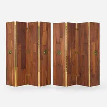 Large folding screens, pair by Phillip Lloyd Powell, c. 1965, walnut, brass, sold May 2025
