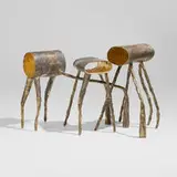 Gregory Nangle, Collection of three stools, 2019, cast bronze and gold leaf, low polish