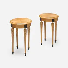 Richard Scott Newman, Occasional tables, pair, 1992, curly maple, maple, ebony