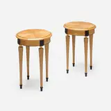 Richard Scott Newman, Occasional tables, pair, 1992, curly maple, maple, ebony