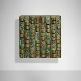 Rare and Early Loop cabinet by Paul Evans, c. 1968, welded and verdigris-patinated copper, bronzed and enameled steel, painted wood, sold May 2025