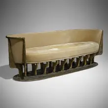 Paul Evans, Rare custom-order Sculpted Bronze Chalice sofa, model PE-141, 1971, bronzed resin over steel, mohair upholstery