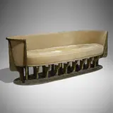 Rare custom-order Sculpted Bronze Chalice sofa, model PE-141 by Paul Evans, 1971, bronzed resin over steel, mohair upholstery, sold May 2025
