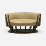 Rare Sculpted Bronze Chalice settee, model PE-141 by Paul Evans, 1971, bronzed resin over wood, mohair upholstery, sold May 2025