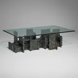 Sculpted Bronze coffee table, model PE-131 by Paul Evans, 1971, bronzed resin over wood, glass, sold May 2025