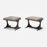 Sculpted Bronze stools model PE-112, pair by Paul Evans, 1969, bronzed resin over steel, upholstery, sold May 2025